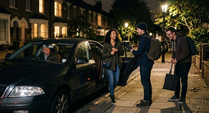 amis qui rentrent en taxi la nuit